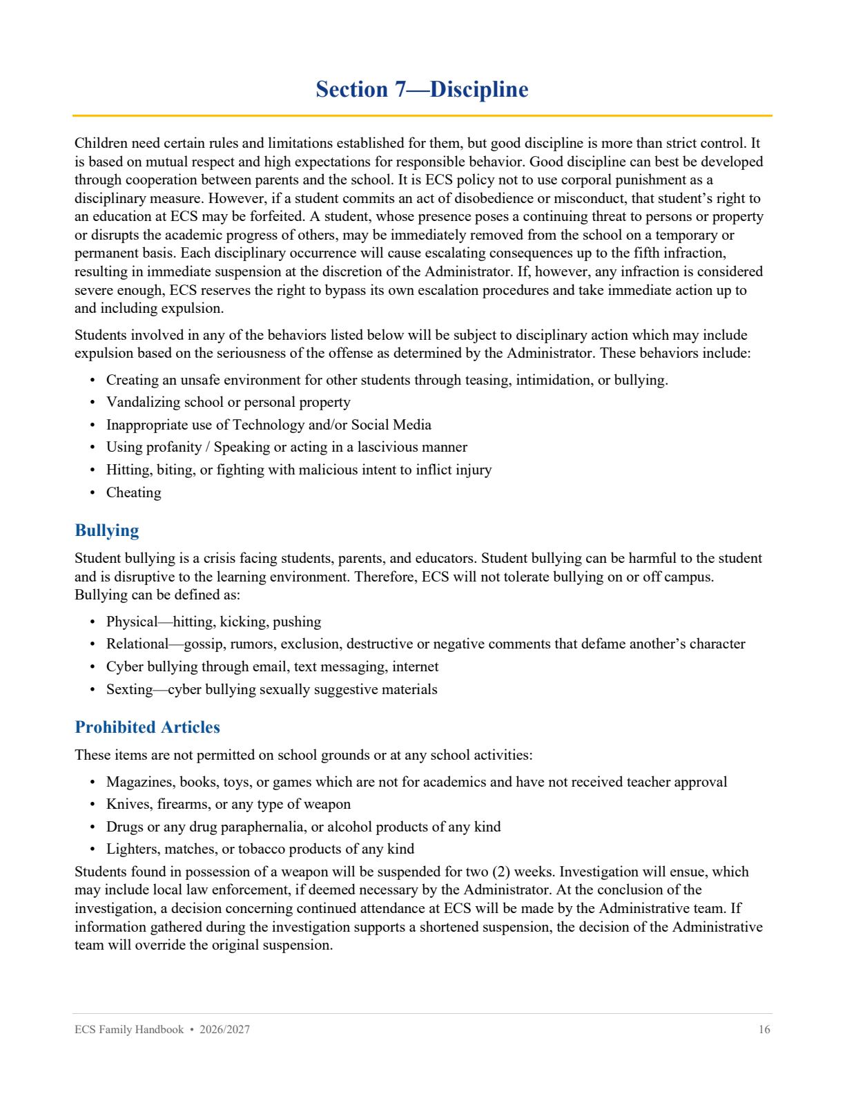 Family Handbook 2026-27, page 16 of 31