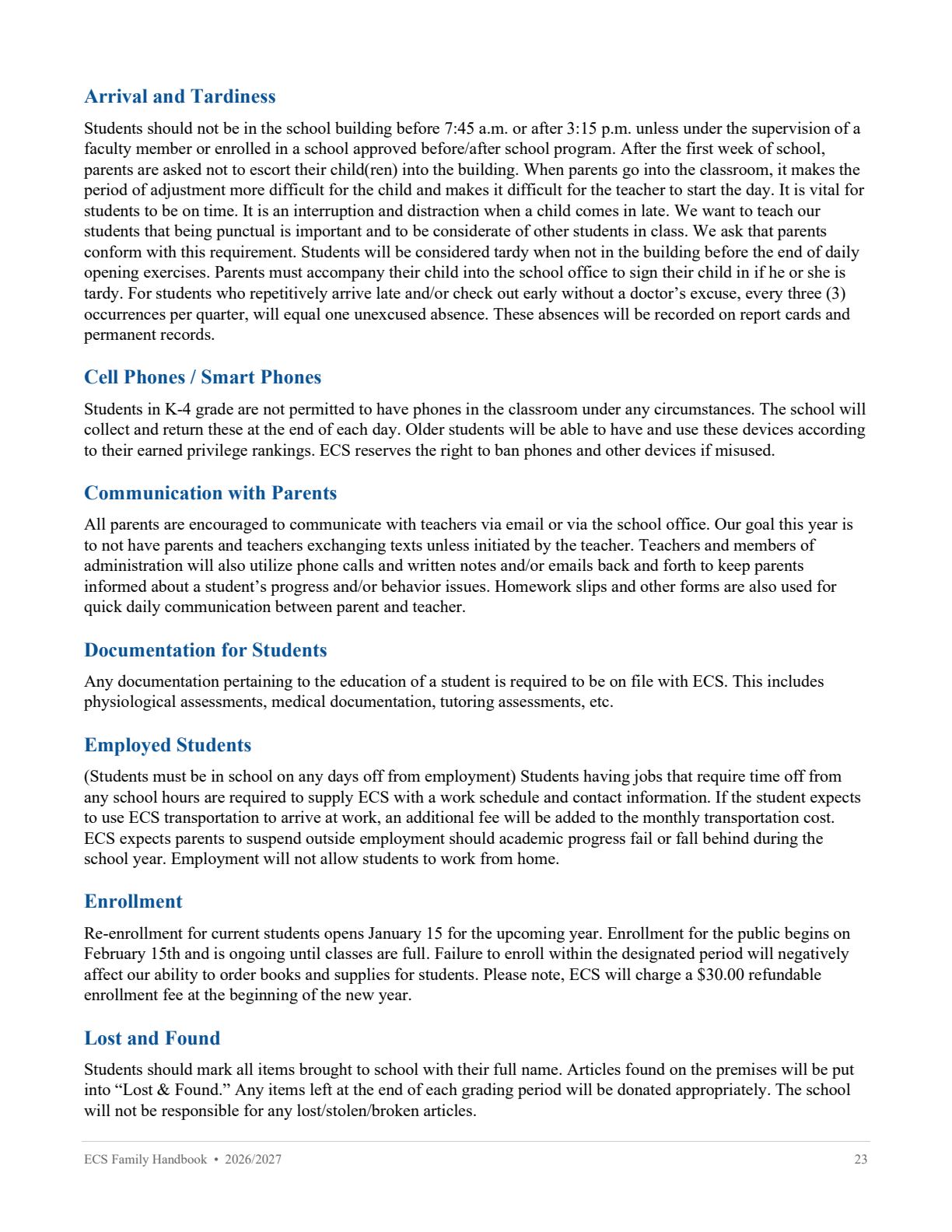 Family Handbook 2026-27, page 23 of 31