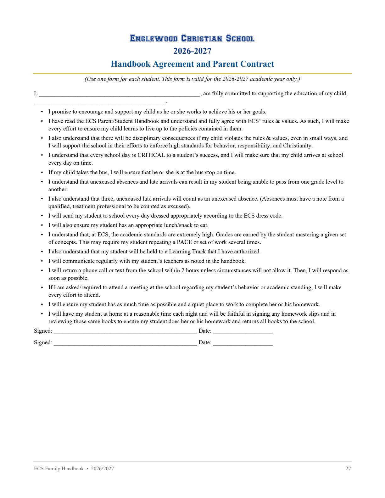 Family Handbook 2026-27, page 27 of 31