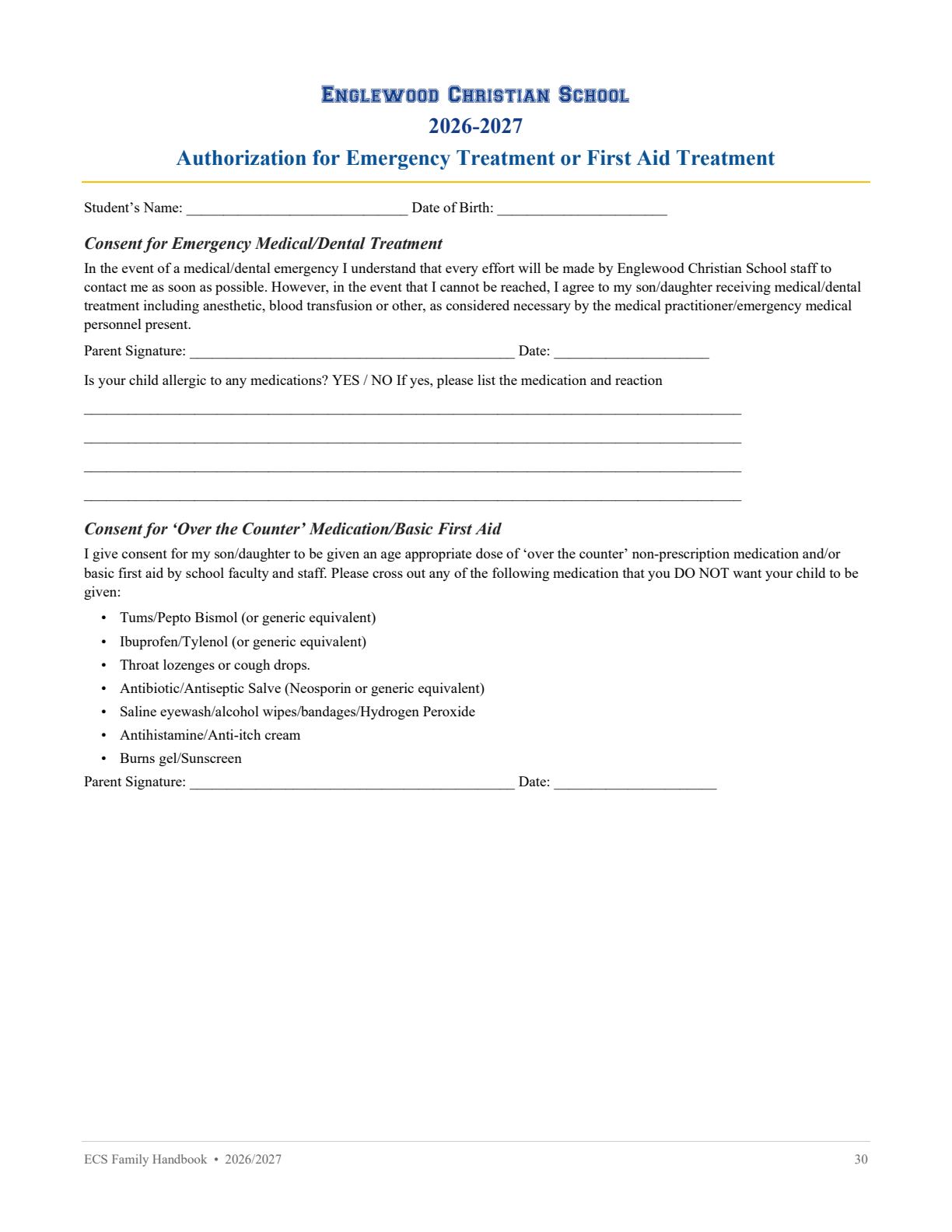 Family Handbook 2026-27, page 30 of 31