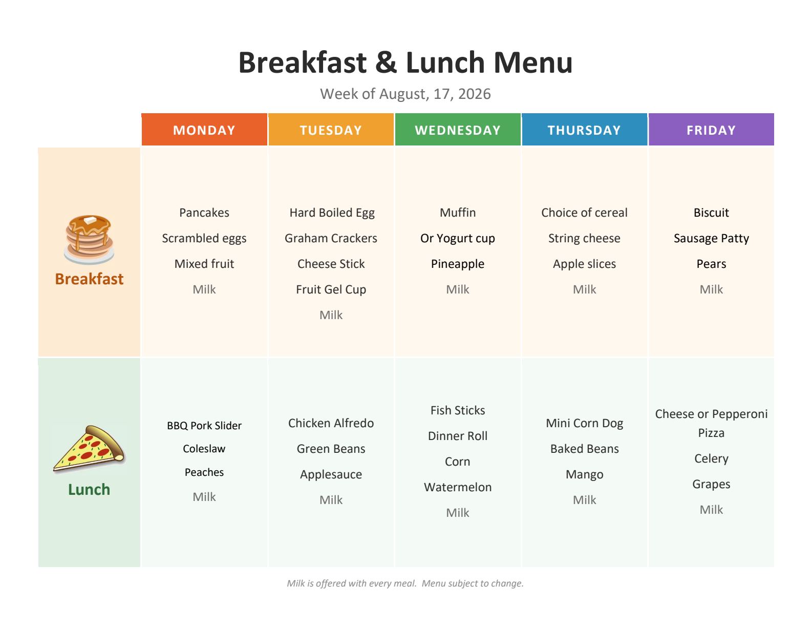 Lunch menu