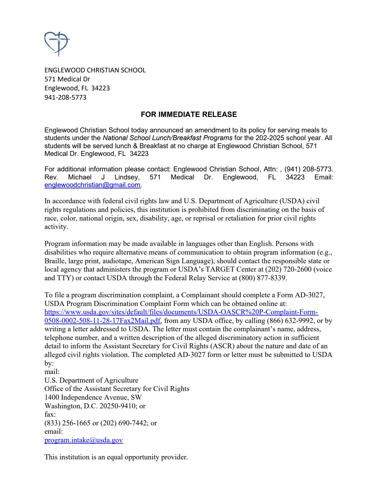 Free and reduced price school meals information