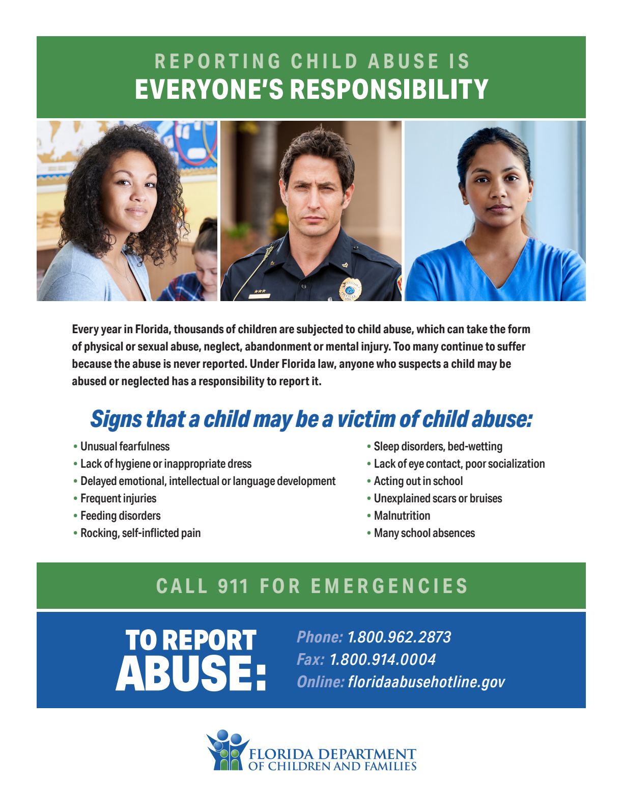 Poster on reporting child abuse, abandonment or neglect